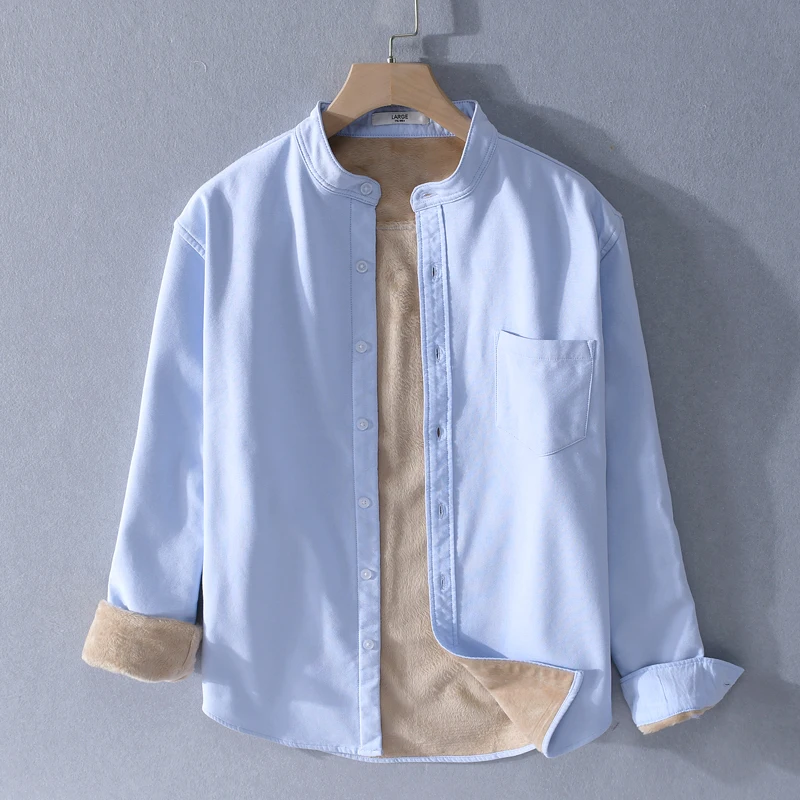 

Утепленная бархатная теплая брендовая рубашка, мужские синие рубашки с длинным рукавом для мужчин, Повседневная модная мужская рубашка, му...