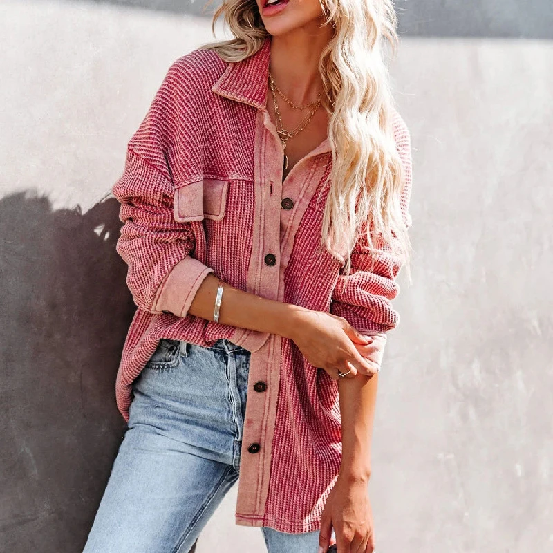 Loose Patchwork Pocket Shirt Coat Pink Autumn Single Breasted Turn-down Collar Coats Women Long Sleeve 2021 New Casual Outerwear
Loose Patchwork Pocket Shirt Coat Pink Autumn Single Breasted Turn-down Collar Coats Women Long Sleeve 2021 New Casual Outerwear