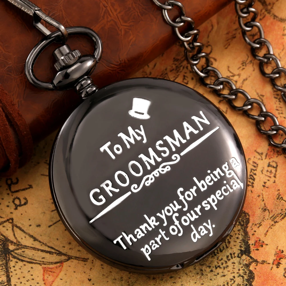 Fashion Vintage Black Bronze Quartz Pocket Watch Printed "To My GROOMSMAN" Men Necklace Fob Pendant Watches Clock Memorable Gift
Fashion Vintage Black Bronze Quartz Pocket Watch Printed "To My GROOMSMAN" Men Necklace Fob Pendant Watches Clock Memorable Gift