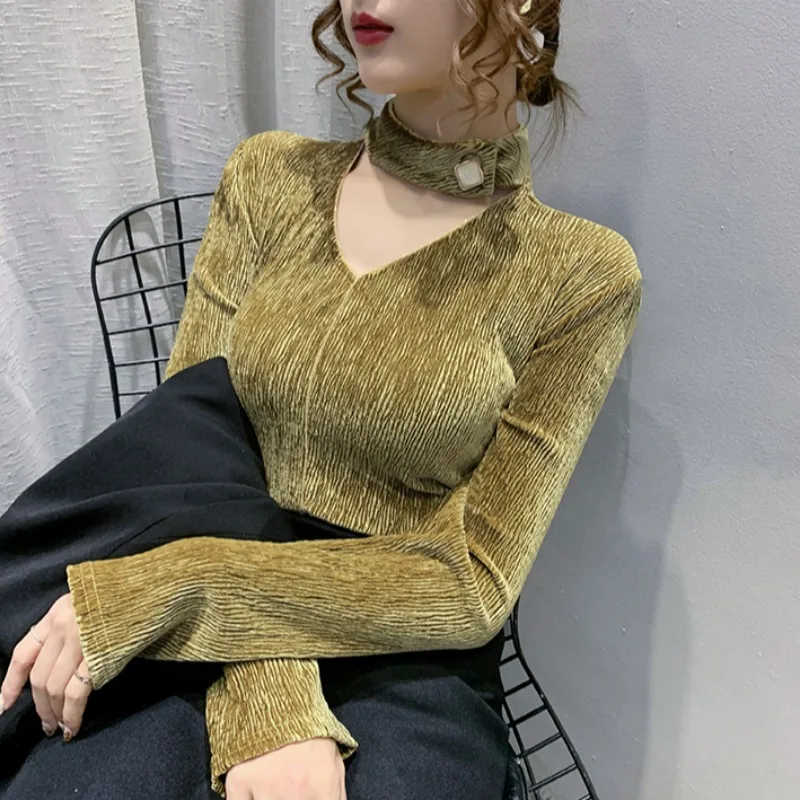 Women's Long-Sleeved T-shirt Spring Clothes 2021 New Fashion Hollowed-out Off-Shoulder Top Halter Bottoming Shirt Lady Tshirt
Women's Long-Sleeved T-shirt Spring Clothes 2021 New Fashion Hollowed-out Off-Shoulder Top Halter Bottoming Shirt Lady Tshirt