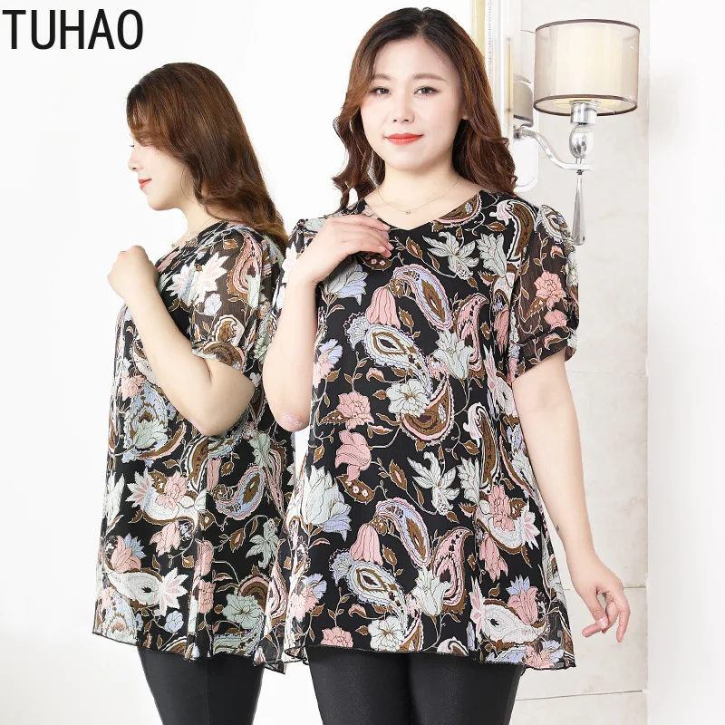 Тухао женская блузка для мамы и элегантный Blusas тонкая летняя шифоновая рубашка с