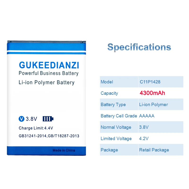 Сменный аккумулятор GUKEEDIANZI C11P1428 4300 мАч для Asus ZenFone 2 Laser ZE500KL ZE500KG Z00ED 5 " батарея