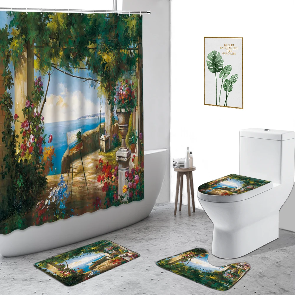 Oil Painting Eea Pastoral Scenery Shower Curtain Retro Garden Theme Bathroom 4-Piece Non-Slip Carpet Toilet Cover Bath Curtains
Oil Painting Eea Pastoral Scenery Shower Curtain Retro Garden Theme Bathroom 4-Piece Non-Slip Carpet Toilet Cover Bath Curtains