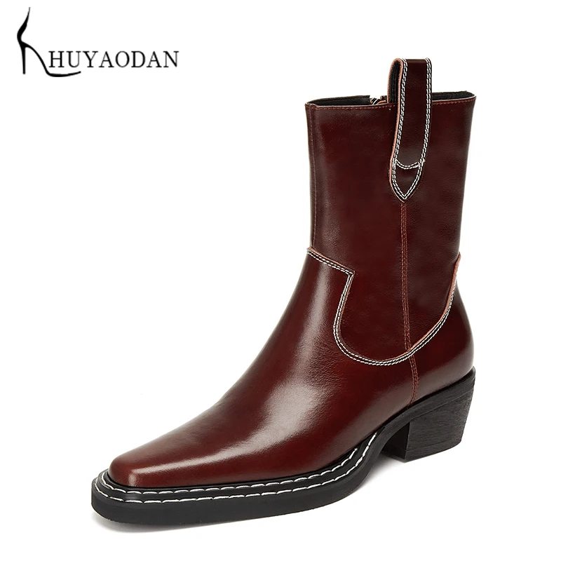 Retro Square Toe Cowboy Shoes Genuine Leatehr Chunky Heels Platform Women Ankle Boots Side Zipper Casual Fashion Female Shoes 42
Retro Square Toe Cowboy Shoes Genuine Leatehr Chunky Heels Platform Women Ankle Boots Side Zipper Casual Fashion Female Shoes 42