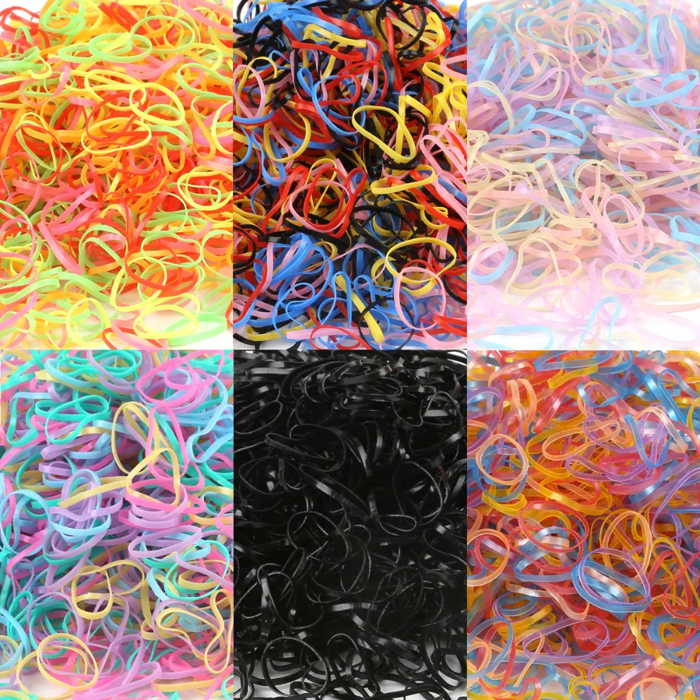 

1000pcs/bag Colorful Rings Hairband Rope Silicone Ponytail Holder Rubber Band Scrunchies Tie Gum Girls Hair Accessories
