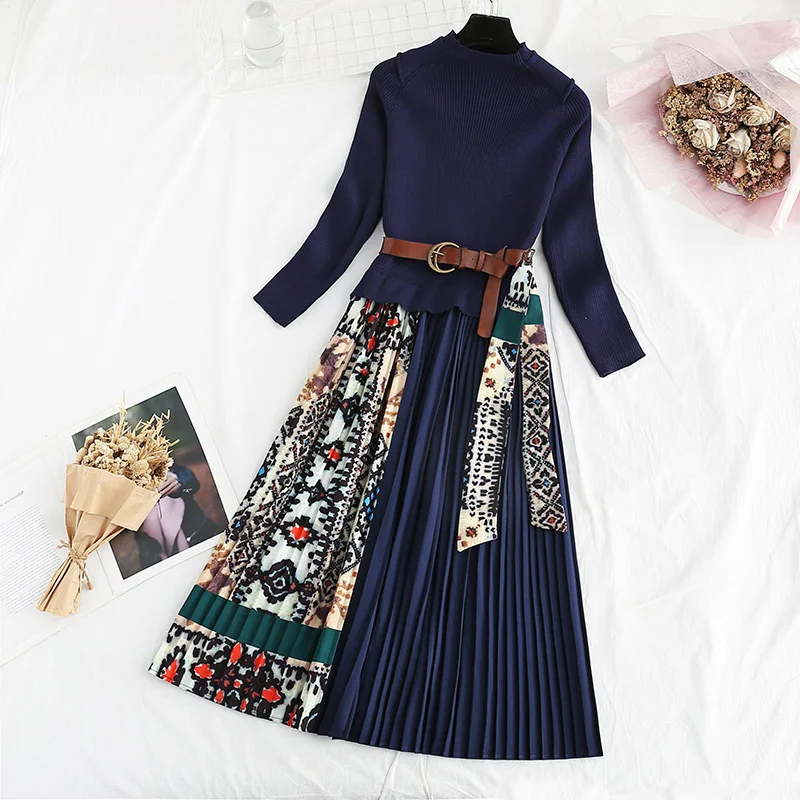 Patchwork Knitted Dresses 2021 New Autumn Winter Vintage Sweater Dress Fashion Elegant Sashes Pleated Print Long Women Dresses
Patchwork Knitted Dresses 2021 New Autumn Winter Vintage Sweater Dress Fashion Elegant Sashes Pleated Print Long Women Dresses
