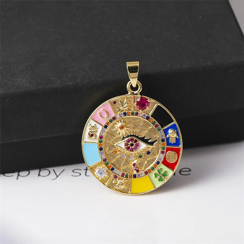 

JUYA DIY Ethnic Lucky Evil Eye Coin Neckalce Pendant Rainbow Cubic Zirconia Charms Pendants Handmade Jewelry Finding Accessories