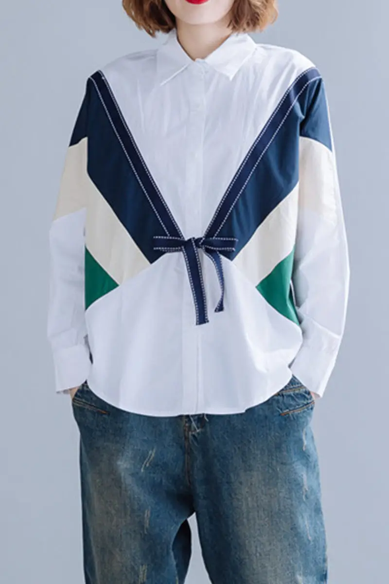 Contrast Color Bowknot Shirt Female Autumn Clothing Loose Irregular Stitching Turn-down Collar Long Sleeve Blouse And Top K242
Contrast Color Bowknot Shirt Female Autumn Clothing Loose Irregular Stitching Turn-down Collar Long Sleeve Blouse And Top K242