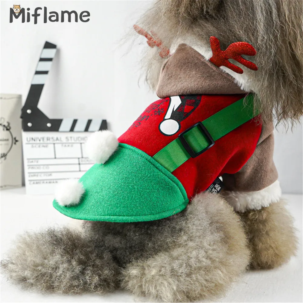 

Miflame Dogs Christmas Clothes Winter Warm Pet Cat Clothing Festival Small Dogs Hoodies Pomeranian Spitz Elk Puppy Jacket Coats