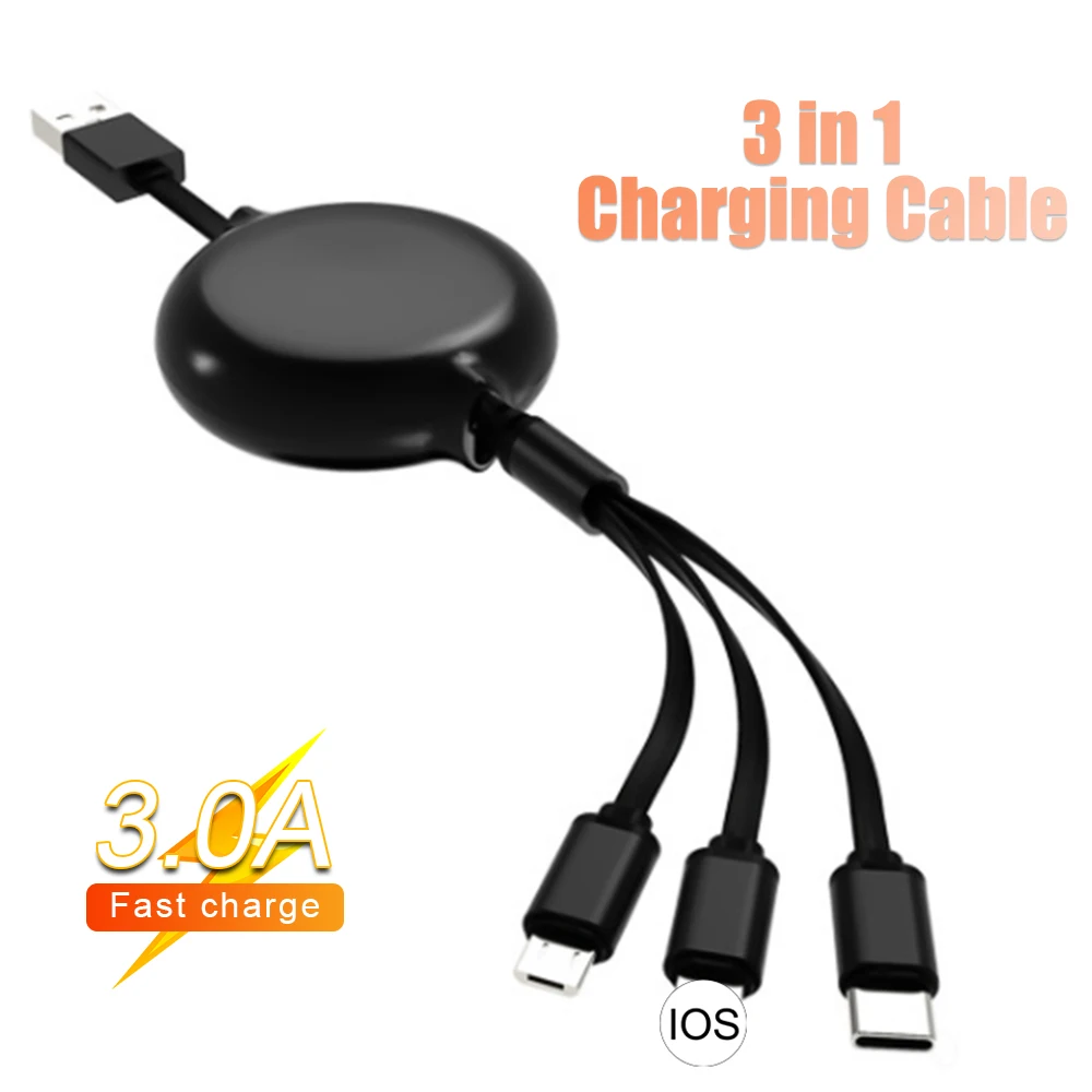 3 in 1 Charging Cable Retractable Type C Micro USB Fast Charger Cord Adapter Data Line for iPhone 12 Samsung S20 S10 Huawei P30
3 in 1 Charging Cable Retractable Type C Micro USB Fast Charger Cord Adapter Data Line for iPhone 12 Samsung S20 S10 Huawei P30