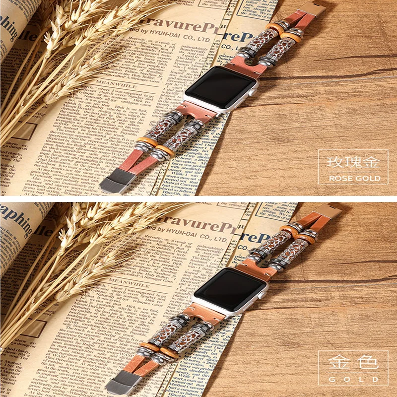 Retro Handmade Beads Real Leather stap For Apple Watch band 38mm 40mm 42mm 44mm Cowhide Apple iWatch Serie 5 3 4 6 SE Bracelet
Retro Handmade Beads Real Leather stap For Apple Watch band 38mm 40mm 42mm 44mm Cowhide Apple iWatch Serie 5 3 4 6 SE Bracelet