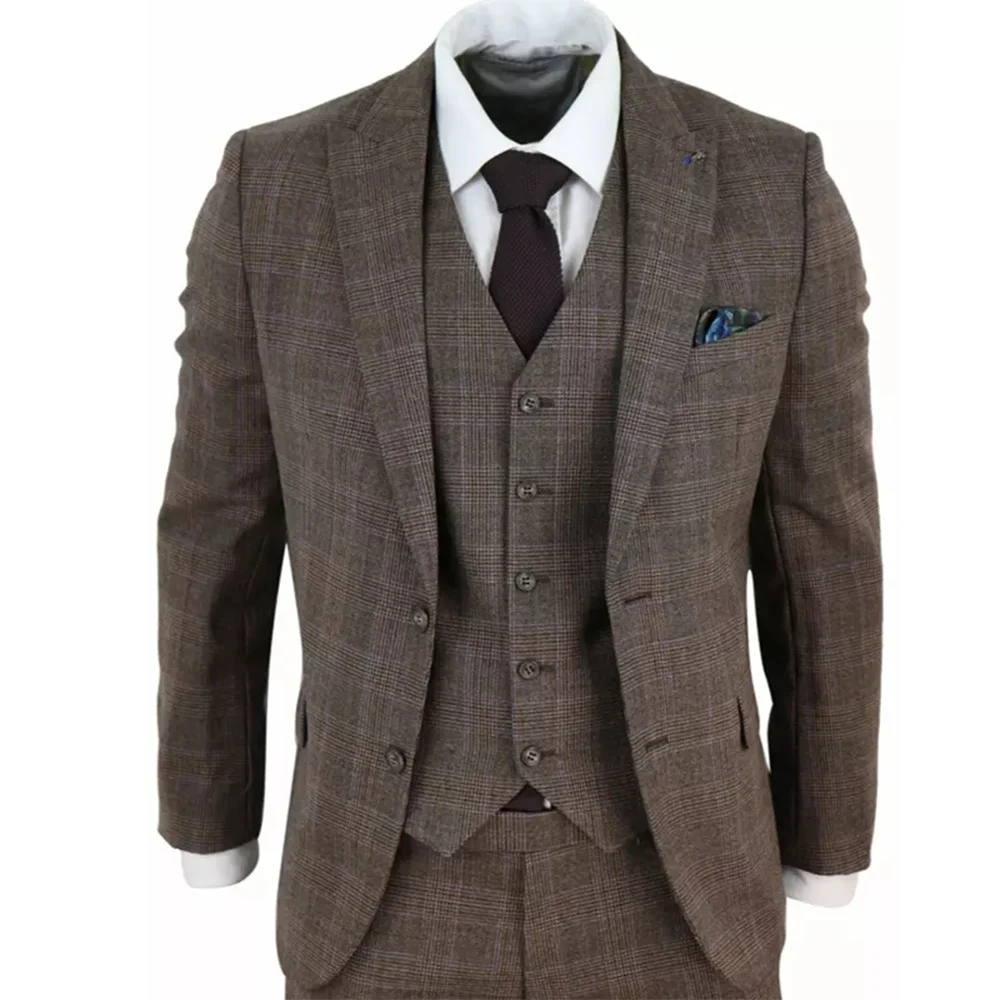 Brown 3 Spring Pieces Set Mens Suits For Wedding Peaked Lapel Houndstooth Blazer+Vest+Pants Customized Costume Homme Marriage
Brown 3 Spring Pieces Set Mens Suits For Wedding Peaked Lapel Houndstooth Blazer+Vest+Pants Customized Costume Homme Marriage