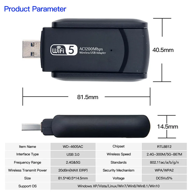 1200 Мбит/с USB Wifi адаптер двухдиапазонный Wi-Fi 5 ГГц 2 4 802.11AC RTL8812BU антенна 3 0 сетевая