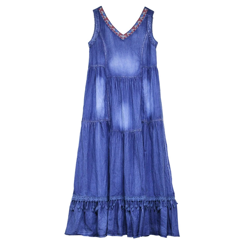 SeeBeautiful Vintage Denim Dress Female Embroidery Lace V-neck Sleeveless Stitch Loose A-line Thin Spring 2021 New Fashion L143
SeeBeautiful Vintage Denim Dress Female Embroidery Lace V-neck Sleeveless Stitch Loose A-line Thin Spring 2021 New Fashion L143