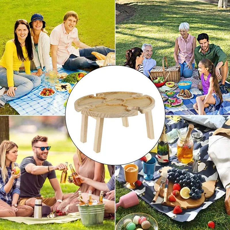 Wooden Outdoor Folding Camping Table, Portable Mini Table, Creative 2 in 1 Wine Glass Rack & Compartmental Dish 
Wooden Outdoor Folding Camping Table, Portable Mini Table, Creative 2 in 1 Wine Glass Rack & Compartmental Dish