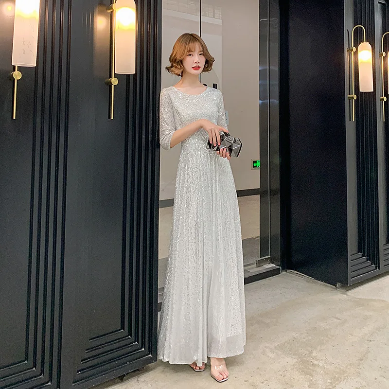 Evening Dress O-Neck Elegant Simple Empire A-Line Zipper Back Ankle-Length Half Sleeves Sequins Woman Formal Party Gowns A1418
Evening Dress O-Neck Elegant Simple Empire A-Line Zipper Back Ankle-Length Half Sleeves Sequins Woman Formal Party Gowns A1418