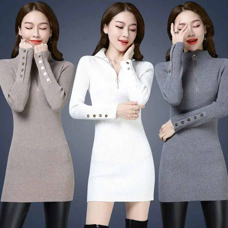 Slim Bottoming Sweater Solid Color Long Sweater Zipper Turtleneck Sweater Knitted Plus Size Sweater Dress Winter Clothes Women
Slim Bottoming Sweater Solid Color Long Sweater Zipper Turtleneck Sweater Knitted Plus Size Sweater Dress Winter Clothes Women