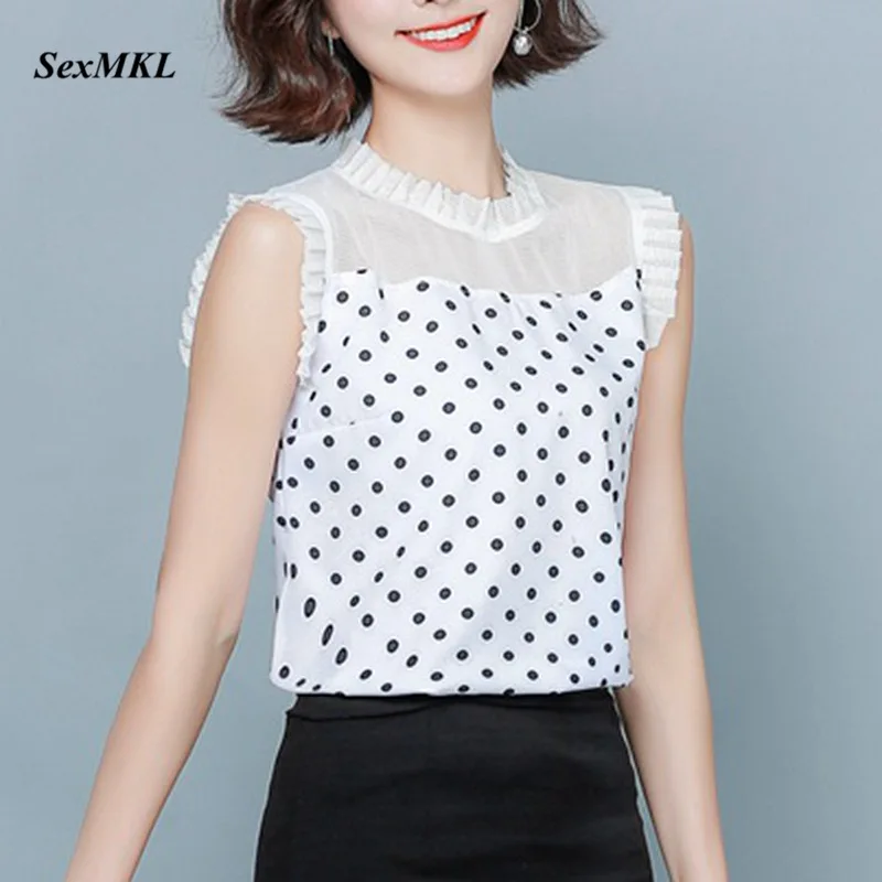 Женская шифоновая блузка в горошек, без рукавов
Женская шифоновая блузка в горошек, без рукавов