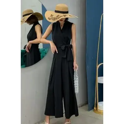 Summer Sleeveless Black Jumpsuit Women Fashion Drawstring Jumpsuits Wide Leg Chic V Neck Sexy Elegant Rompers Office Ladies
Summer Sleeveless Black Jumpsuit Women Fashion Drawstring Jumpsuits Wide Leg Chic V Neck Sexy Elegant Rompers Office Ladies