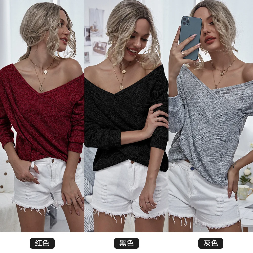 Sexy Off shoulder V Neck Personality Stitching Women's T-Shirt Tops Autumn New Fashion Street Hipster All-Match Women's Tops
Sexy Off shoulder V Neck Personality Stitching Women's T-Shirt Tops Autumn New Fashion Street Hipster All-Match Women's Tops