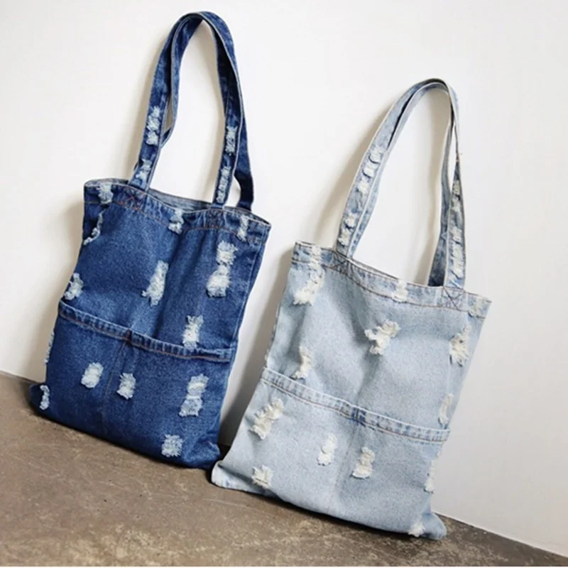 Fashion Holed Denim Shoulder Bag Reusable Shopping Bag Large Capacity Handbag Women's Bag Tote Bag Shopper Student Bag
Fashion Holed Denim Shoulder Bag Reusable Shopping Bag Large Capacity Handbag Women's Bag Tote Bag Shopper Student Bag