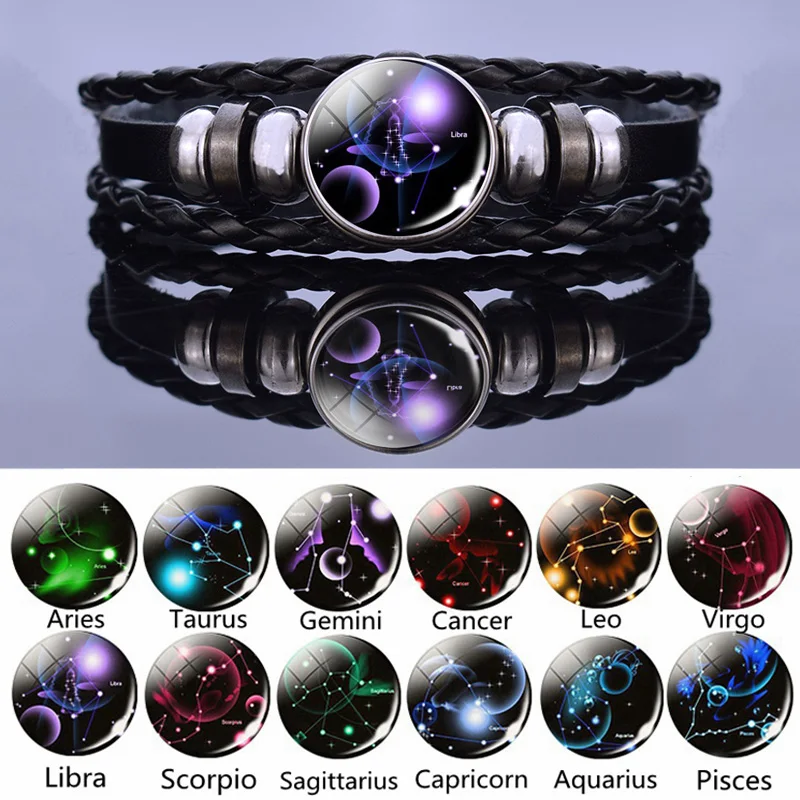 12 Constellations Black Leather Bracelet Fashion Zodiac Sign Leo Pisces Bracelets Glass Cabochon Jewelry Bangle Birthday Gifts
12 Constellations Black Leather Bracelet Fashion Zodiac Sign Leo Pisces Bracelets Glass Cabochon Jewelry Bangle Birthday Gifts