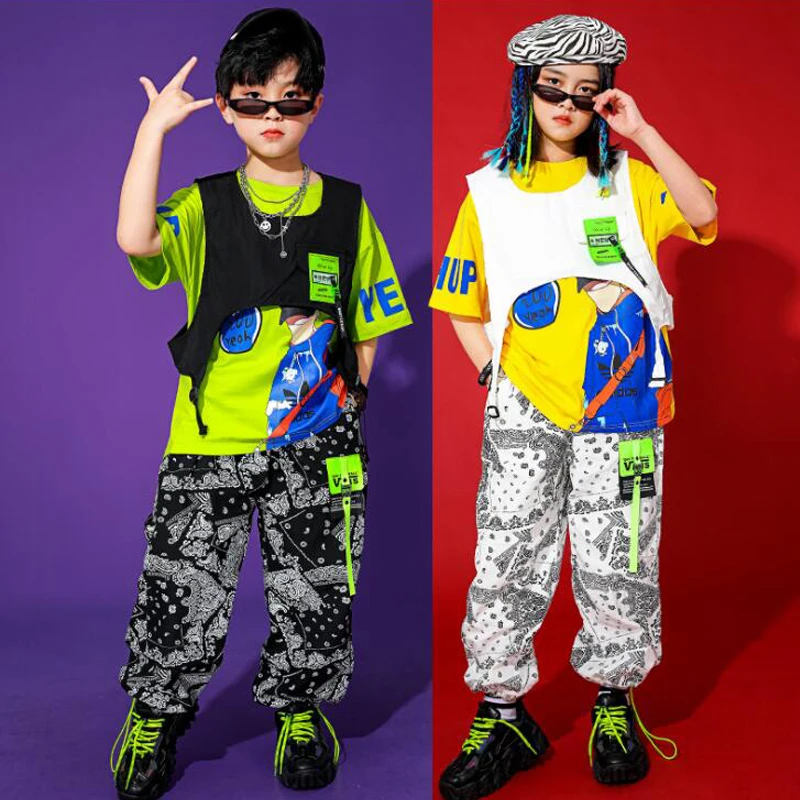 Kids Performance Hip Hop Clothing Green Yellow Tshirt Tops Cargo Pants Streetwear For Girls Boy Jazz Dance Costume Stage Clothes 
Kids Performance Hip Hop Clothing Green Yellow Tshirt Tops Cargo Pants Streetwear For Girls Boy Jazz Dance Costume Stage Clothes