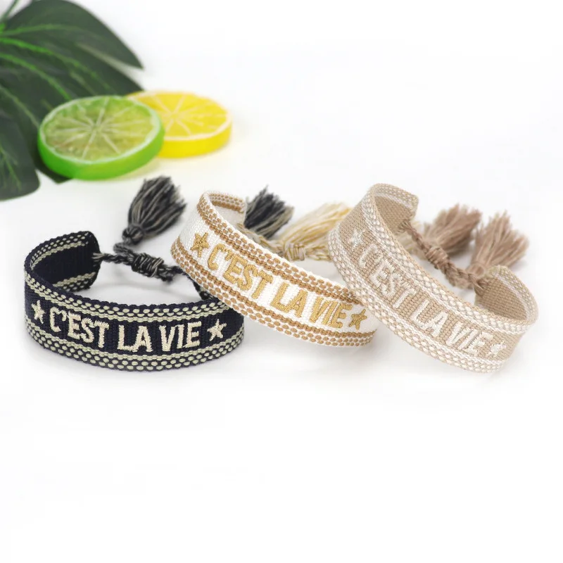 Personality Letter Bracelet C'est La Vie Hand-embroidered Adjustable Wrist Tassel Rope Fashion Friendship Small Jewelry
Personality Letter Bracelet C'est La Vie Hand-embroidered Adjustable Wrist Tassel Rope Fashion Friendship Small Jewelry