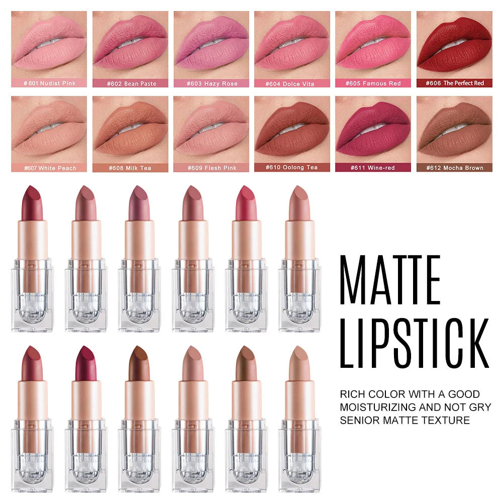 12 Colors Matte Lipstick Waterproof Long-Lasting Lipstick Lip Makeup for Dating Wedding Party Bar
12 Colors Matte Lipstick Waterproof Long-Lasting Lipstick Lip Makeup for Dating Wedding Party Bar