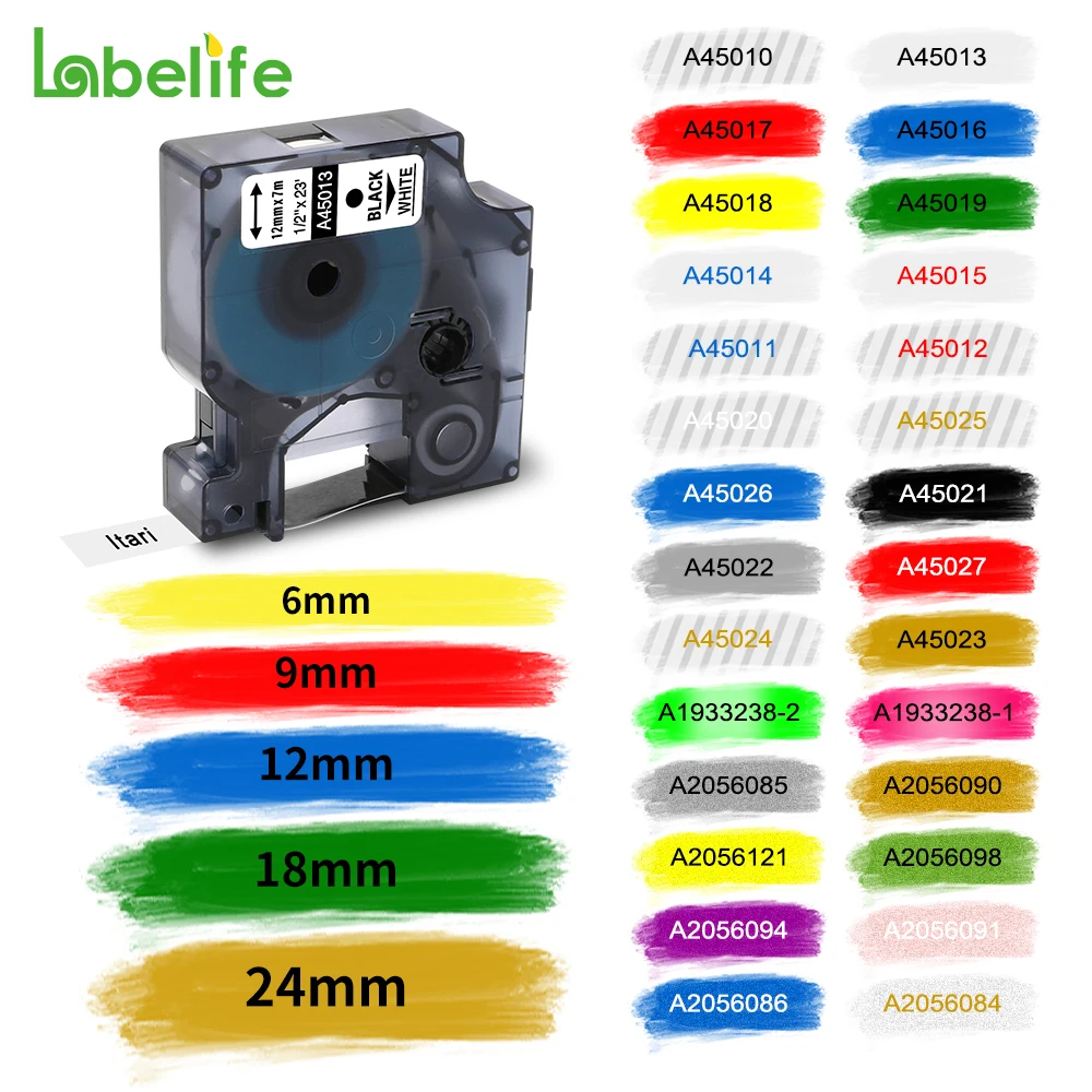 

1PC Multicolor 45013 40913 43613 45018 40918 45016 Compatible for 9mm 12mm Dymo D1 Label Tapes for Dymo LM160 LM280 Label Makers