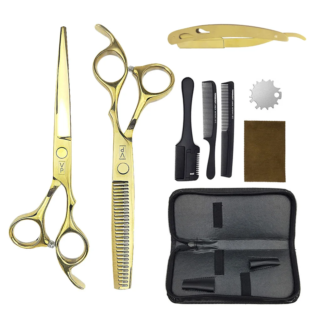 6 Golden Professional Haircut Hairdressing Scissors Japanese Steel For Barbers Cutting Thinning Tools Salon Barbershop Set 
6 Golden Professional Haircut Hairdressing Scissors Japanese Steel For Barbers Cutting Thinning Tools Salon Barbershop Set