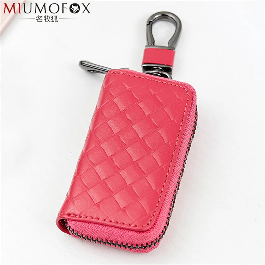 

2019 Key Holder Genuine Leather Cow Leather Key Wallets 5 Colors Key Organizer Bag Hand-made Knit Car Housekeeper Holders W89