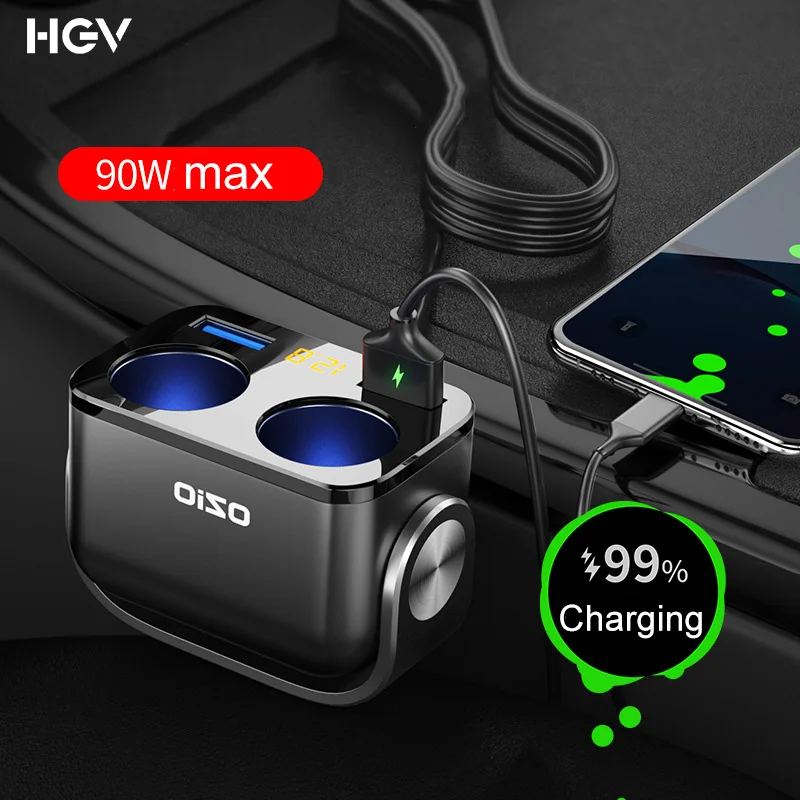 HGV Cigarette Lighter Splitter 2.4A 90W Dual USB QC3.0 Car Charger Adapter for Phone Car-Charger Auto Cigarette Lighter Charging
HGV Cigarette Lighter Splitter 2.4A 90W Dual USB QC3.0 Car Charger Adapter for Phone Car-Charger Auto Cigarette Lighter Charging