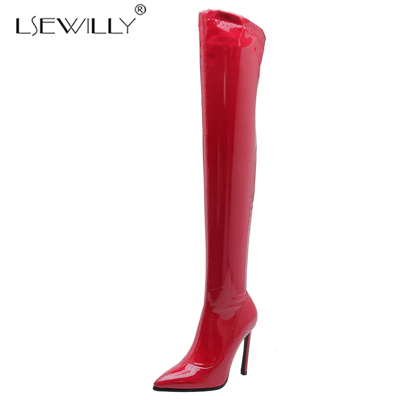 

Lsewilly 2020 новые женские сапоги выше колена с острым носком без застежки высокие сапоги до бедра пикантная обувь на высоком каблуке длинные са...