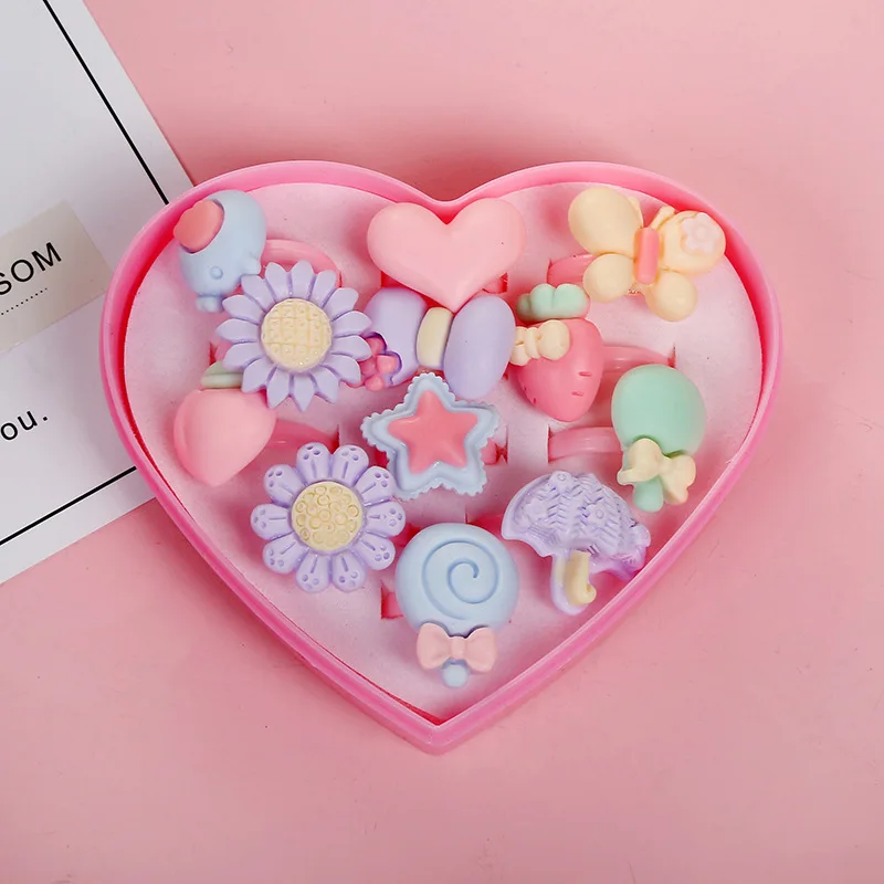 12/24pcs/box Fancy Plastic Adjustable Gem Rings Princess Party Favors Pretend Play Kids Toys for Girls Children Birthday Gifts | Игрушки и