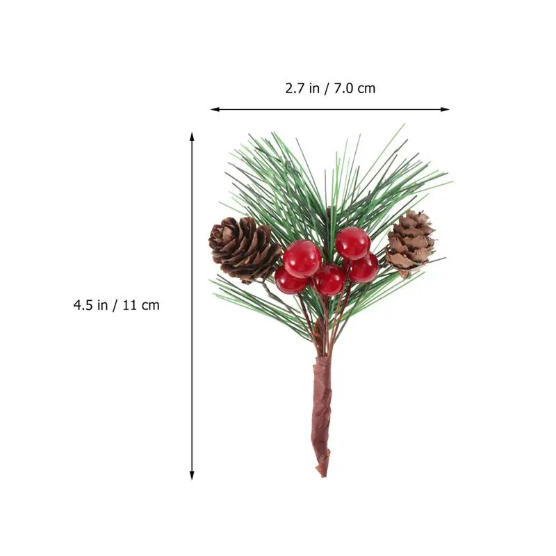 Искусственные цветы красные рождественские ягоды и сосновые конусы с ветками