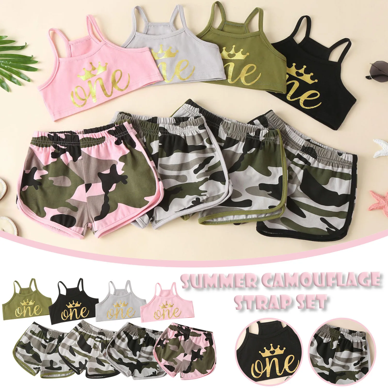 Baby Summer Clothes Toddler Baby Girl Camouflage Letter Print Sling Vest Clothes Kids Two-piece Suit clothing for babies E1
Baby Summer Clothes Toddler Baby Girl Camouflage Letter Print Sling Vest Clothes Kids Two-piece Suit clothing for babies E1