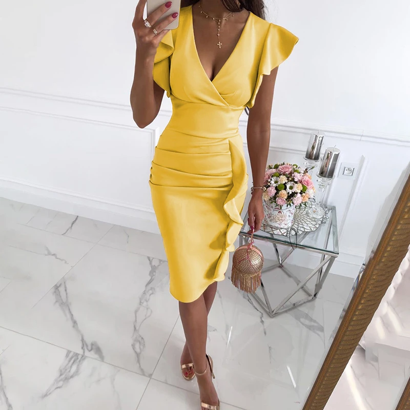 Women Sexy Deep V Party Dress Runched Wrap Slim Fit Club Bodycon Midi Dress
Women Sexy Deep V Party Dress Runched Wrap Slim Fit Club Bodycon Midi Dress