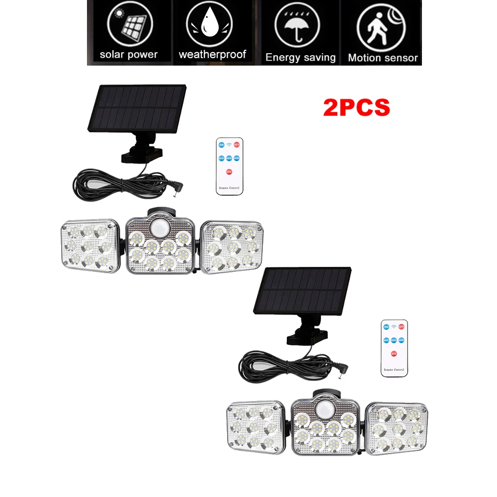 2pcs 138 led remote seperable Bright Solar Light Outdoor 3 Head Motion Sensor 270° Wide Angle Illumination Lamp waterproof 5M ca
2pcs 138 led remote seperable Bright Solar Light Outdoor 3 Head Motion Sensor 270° Wide Angle Illumination Lamp waterproof 5M ca