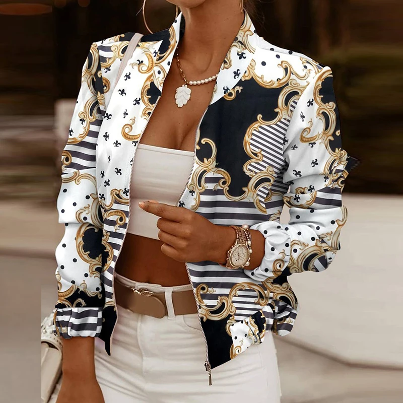 NEW Flower Print Long Sleeve Women's Bomber Jacket Fashion Zipper Up Vintage Coat Tops Elegant Slim Basic Ladies Jackets
NEW Flower Print Long Sleeve Women's Bomber Jacket Fashion Zipper Up Vintage Coat Tops Elegant Slim Basic Ladies Jackets