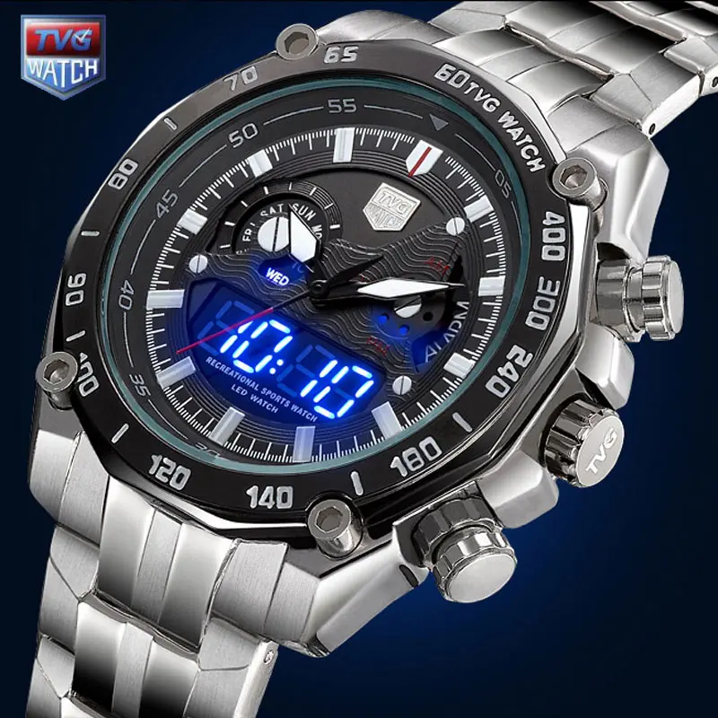 TVG Mens New Multifunctional Full Steel Quartz Military Army Watch Waterproof Luminous Pointer LED Digital Watch Men Sport Watch
TVG Mens New Multifunctional Full Steel Quartz Military Army Watch Waterproof Luminous Pointer LED Digital Watch Men Sport Watch