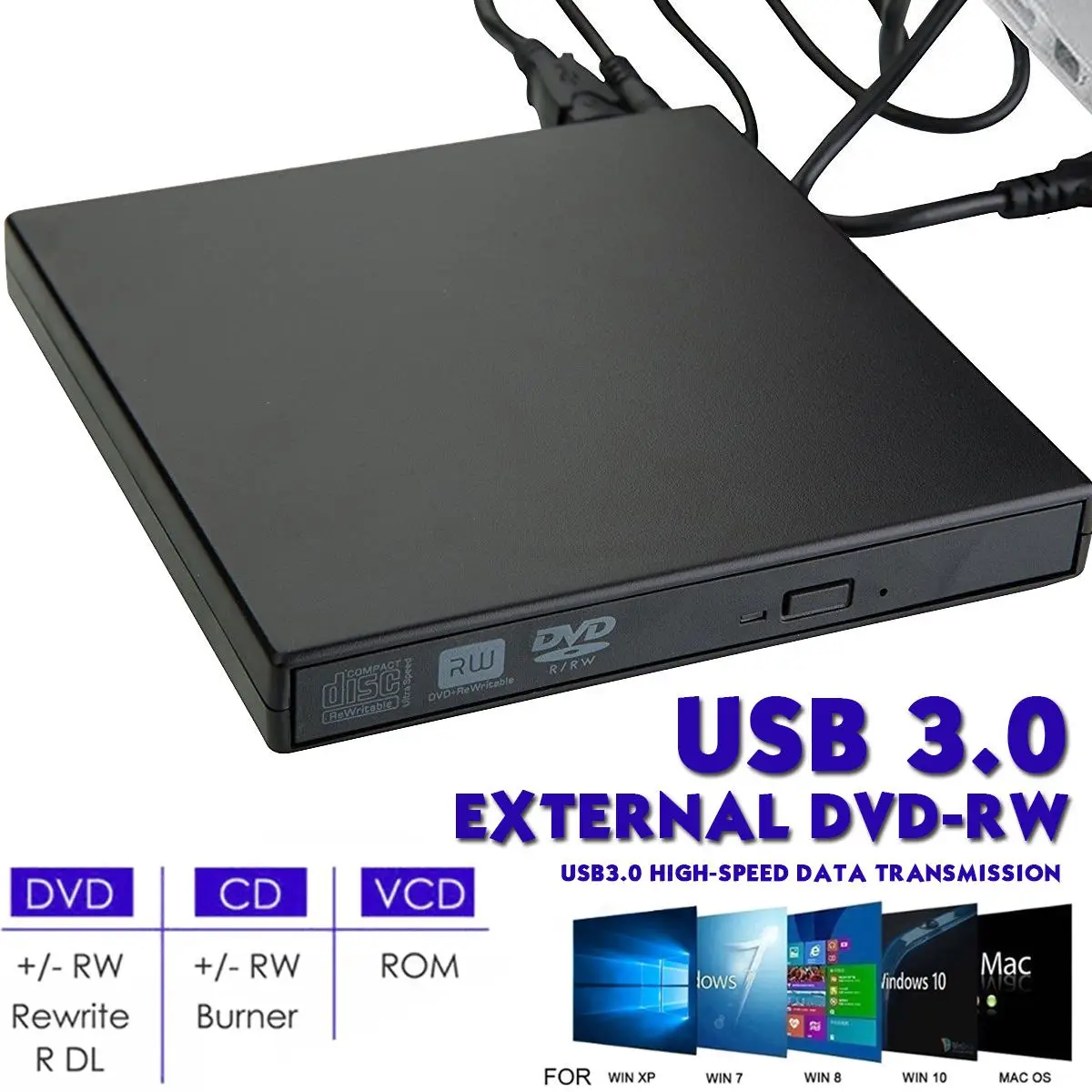 USB 3 0 тонкий внешний DVD RW CD записывающий привод устройство для чтения оптические