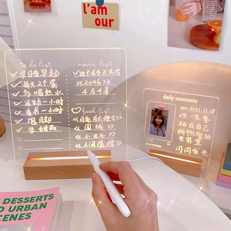 USB Acrylic Daily Note Board Message Photo Memo Message Board With Wood Stand Holder Set Lamp Creative School Stationery
USB Acrylic Daily Note Board Message Photo Memo Message Board With Wood Stand Holder Set Lamp Creative School Stationery