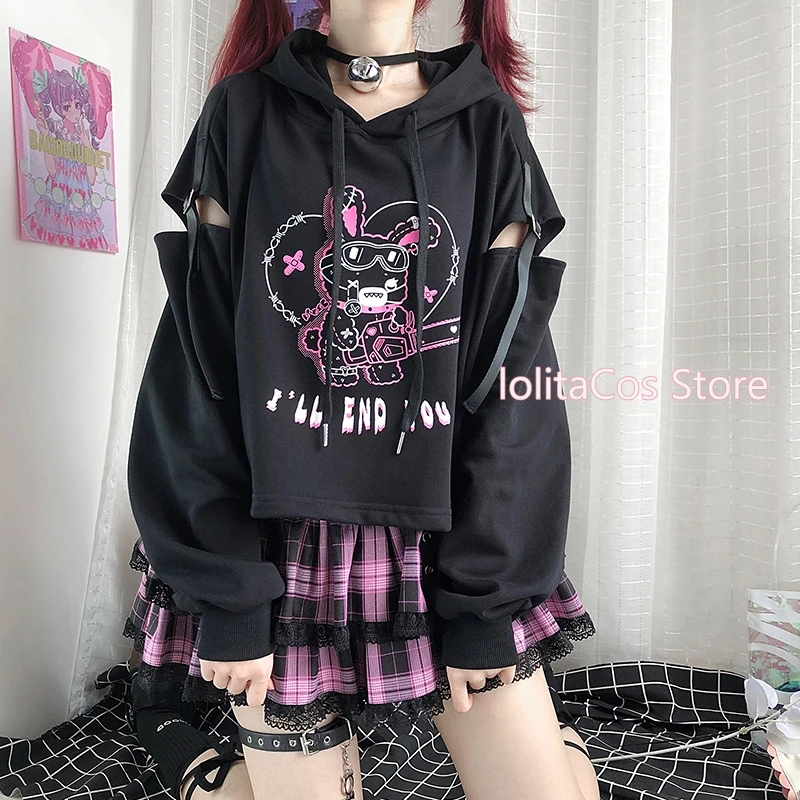Japanese Harajuku Cartoon Chainsaw Rabbit Printed Punk Dark Hoodie Lolita Long Sleeve Patchwork Hollow out Hooded Sweatshirt
Japanese Harajuku Cartoon Chainsaw Rabbit Printed Punk Dark Hoodie Lolita Long Sleeve Patchwork Hollow out Hooded Sweatshirt