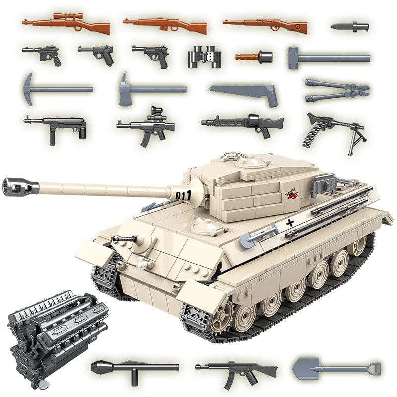 978pcs Military German King Tiger Tank Building Blocks City 1018pcs 131 Tank Army WW2 soldier weapon brick children Toys Gifts
978pcs Military German King Tiger Tank Building Blocks City 1018pcs 131 Tank Army WW2 soldier weapon brick children Toys Gifts