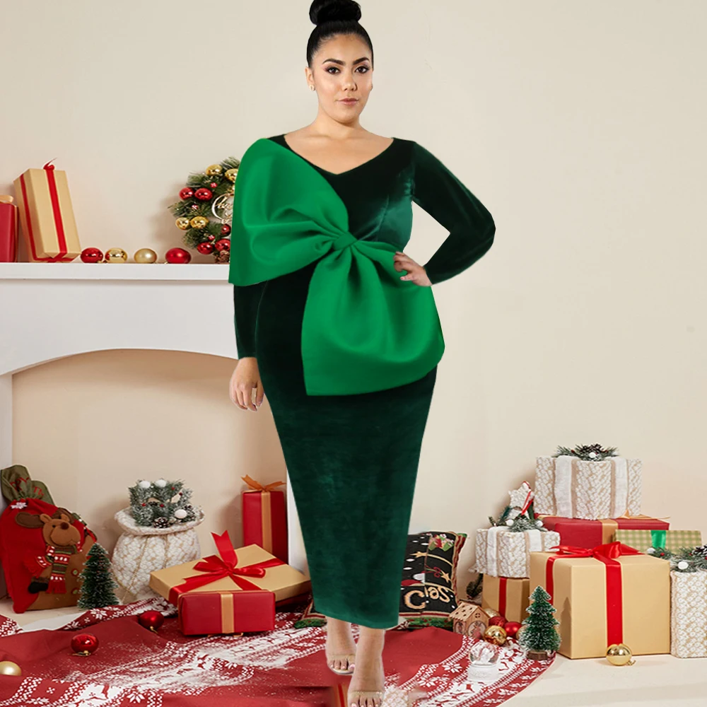 Plus Size Christmas Dresses Green Big Bow Sexy V Neck Maxi Bodycon Sheath Cocktail Gowns Women Elegant Oversize 4XL Dress
Plus Size Christmas Dresses Green Big Bow Sexy V Neck Maxi Bodycon Sheath Cocktail Gowns Women Elegant Oversize 4XL Dress