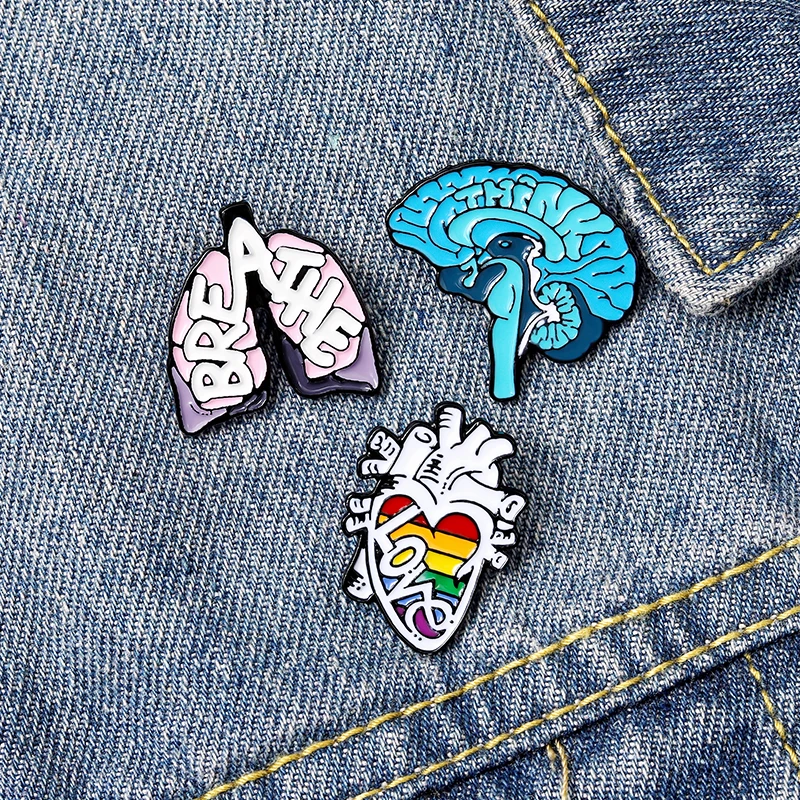 

Love Heart Brain Lung Organ Enamel Lapel Pins Cartoon Heart Doctors Brooches Badges Pins Jewelry Gifts for Friends Wholesale