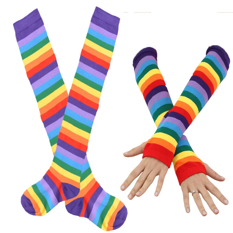 Long Barrel Seven Rainbow Cotton Women Gloves Sexy Stockings Set Thumb Hole Fashion Warm Mittens Cosplay Stripe Glove Sock Suit
Long Barrel Seven Rainbow Cotton Women Gloves Sexy Stockings Set Thumb Hole Fashion Warm Mittens Cosplay Stripe Glove Sock Suit