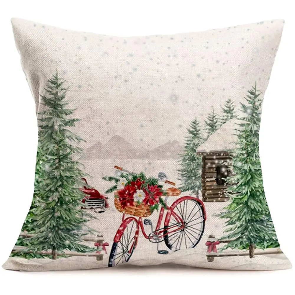 Merry Christmas Decorative Pillow Covers 18 X 18 Inch Christmas Tree with Red Bicycle Floral Decorations Cotton Linen Winter
Merry Christmas Decorative Pillow Covers 18 X 18 Inch Christmas Tree with Red Bicycle Floral Decorations Cotton Linen Winter