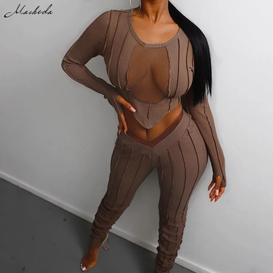 Macheda Spring Two Pieces Set Women Sexy Slim Mesh Patchwork O Neck Long Sleeve Top And High Waist Knitting Trousers Outfit New
Macheda Spring Two Pieces Set Women Sexy Slim Mesh Patchwork O Neck Long Sleeve Top And High Waist Knitting Trousers Outfit New